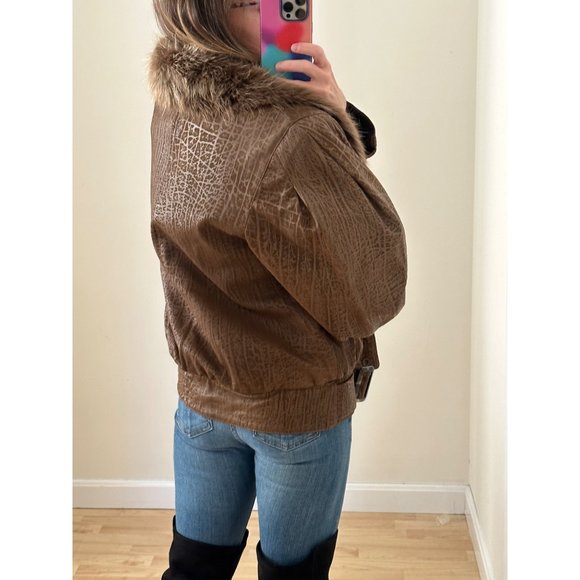 Vintage 1980s Flemington Furs Oversized Leather and Fur Winter Coat - Picture 2 of 12